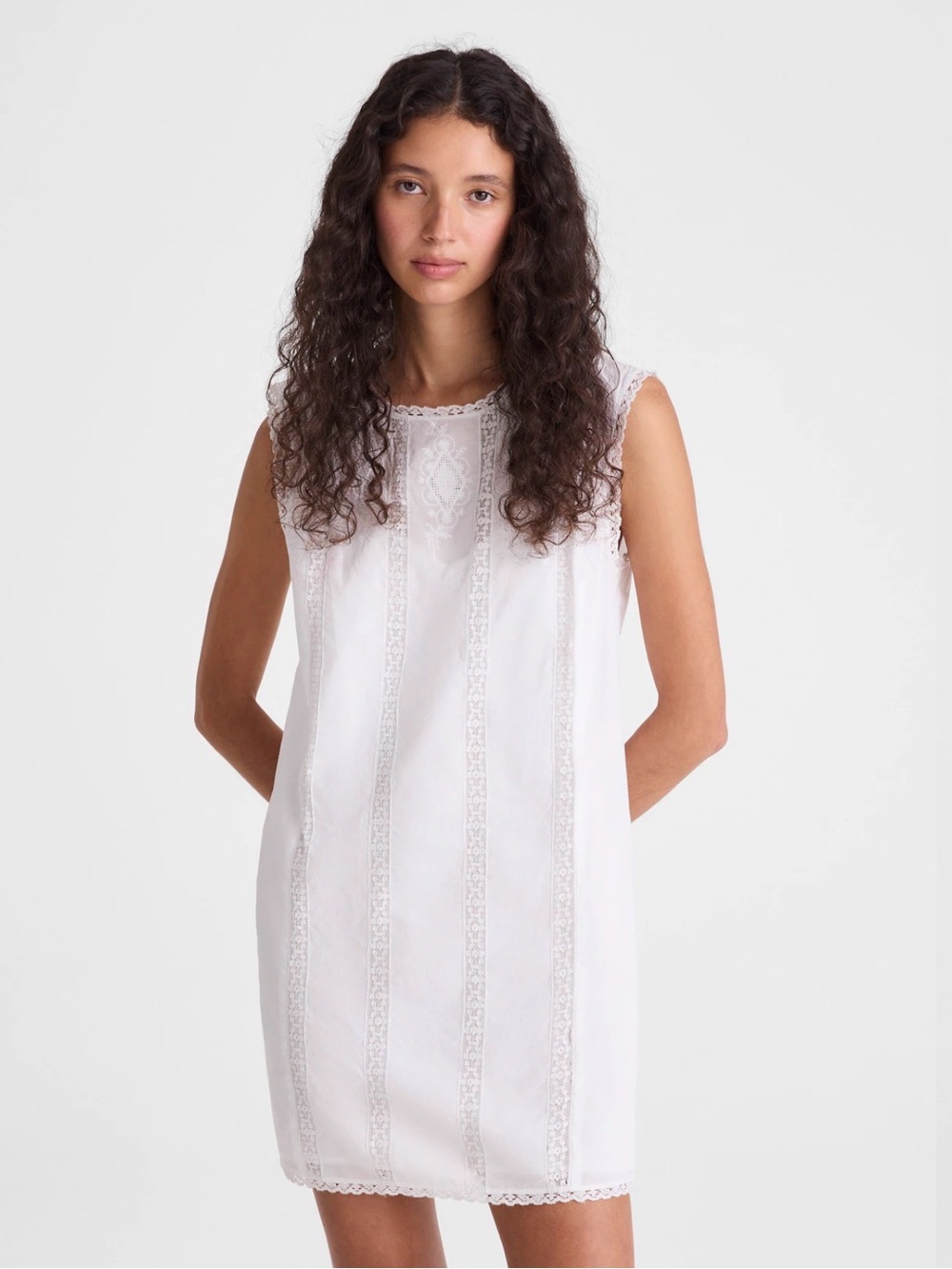 Madewell Embroidered Lace-Insert Mini Dress White Cotton Voile Size Small $148